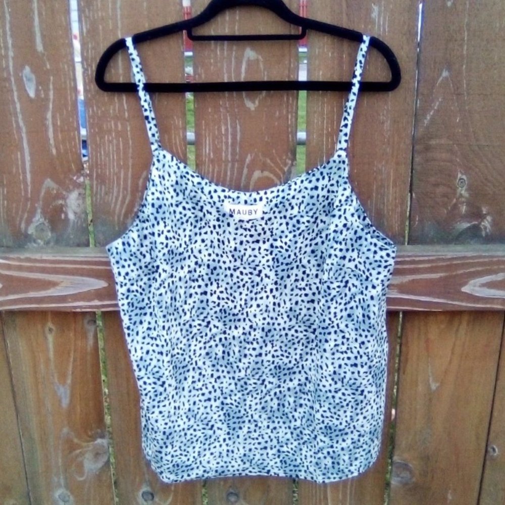 Mauby V-Neck Mini Cheetah Sage Camisole Tank Top Sz. L Cami Lightweight Festival